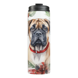 Bullmastiff Kerstkrans feestelijke pup Thermosbeker