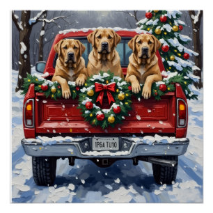 Bullmastiff Kerstmis Rode Truck Winter Perfect Poster