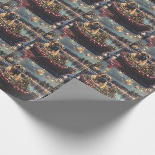 Bullmastiff kerstvakantie cadeaupapier (Hoek)