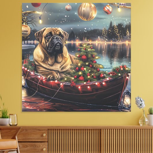 Bullmastiff kerstvakantie canvas afdruk (Insitu (Woonkamer))