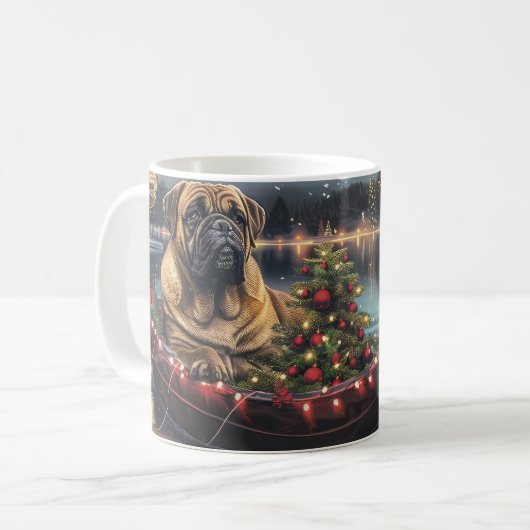 Bullmastiff kerstvakantie koffiemok (Voorkant links)