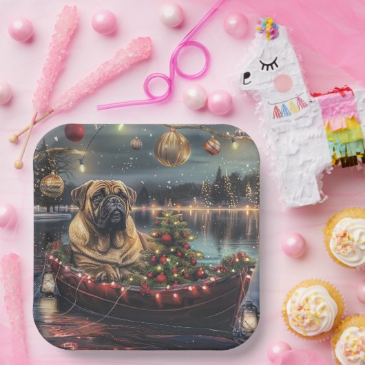 Bullmastiff kerstvakantie papieren bordje (Feest)