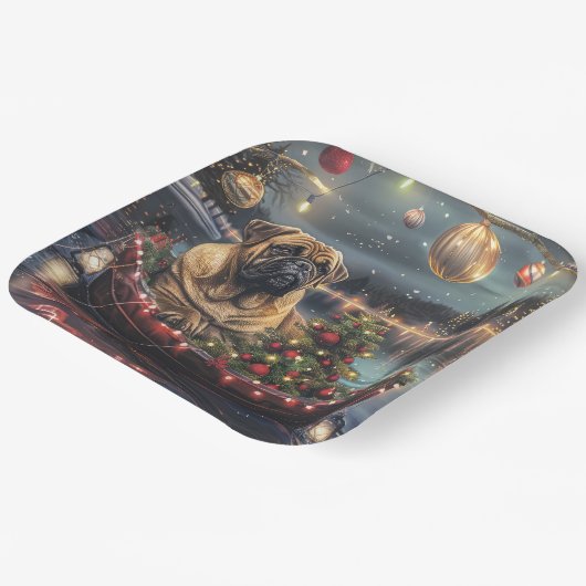 Bullmastiff kerstvakantie papieren bordje (Gebogen)