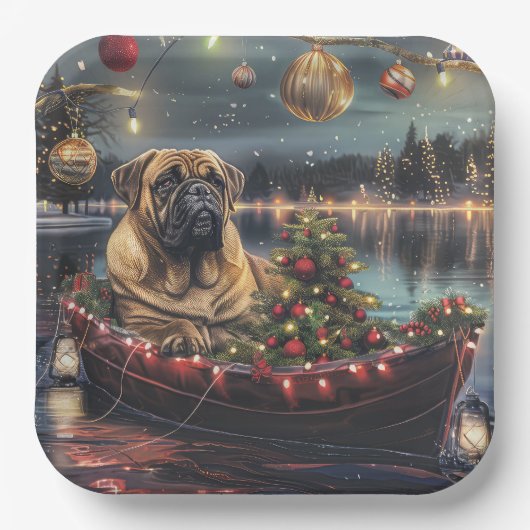 Bullmastiff kerstvakantie papieren bordje (Voorkant)