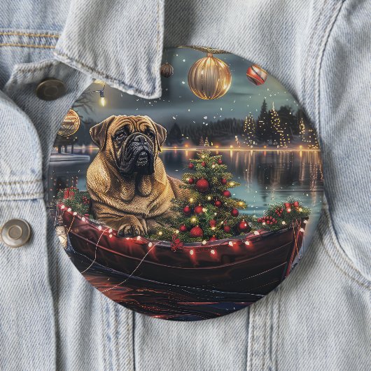 Bullmastiff kerstvakantie ronde button 6,0 cm (In situ)