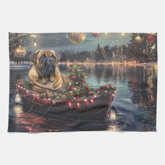 Bullmastiff kerstvakantie theedoek (Horizontaal)