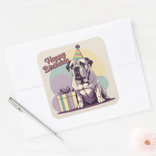 Bullmastiff kleurrijk vierkant vierkante sticker (Envelop)
