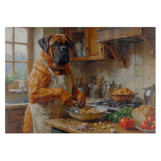 Bullmastiff Kookt in Keuken Snijplank (Voorkant)