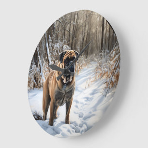 Bullmastiff laat het sneeuwen Kerstmis Grote Klok