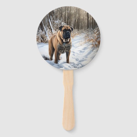 Bullmastiff laat het sneeuwen Kerstmis Handwaaier (Achterkant)