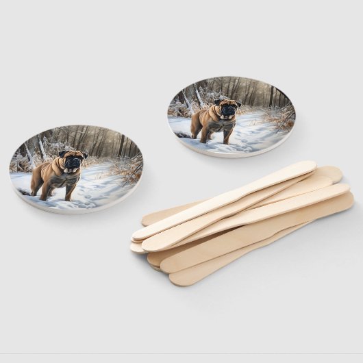 Bullmastiff laat het sneeuwen Kerstmis Handwaaier (Niet-gemonteerd)