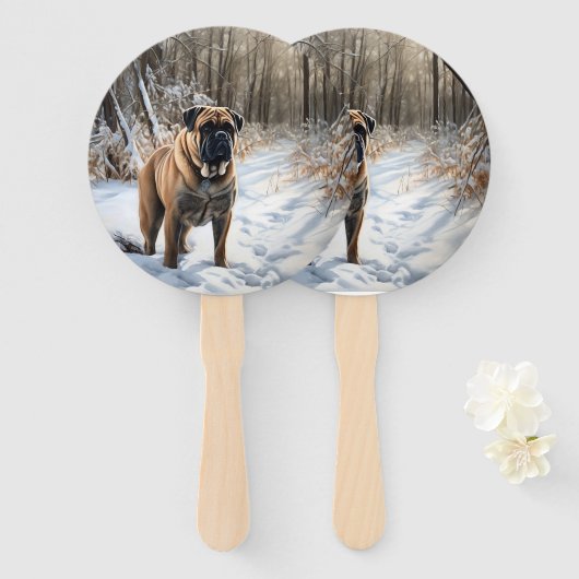 Bullmastiff laat het sneeuwen Kerstmis Handwaaier (Voorkant en achterkant)