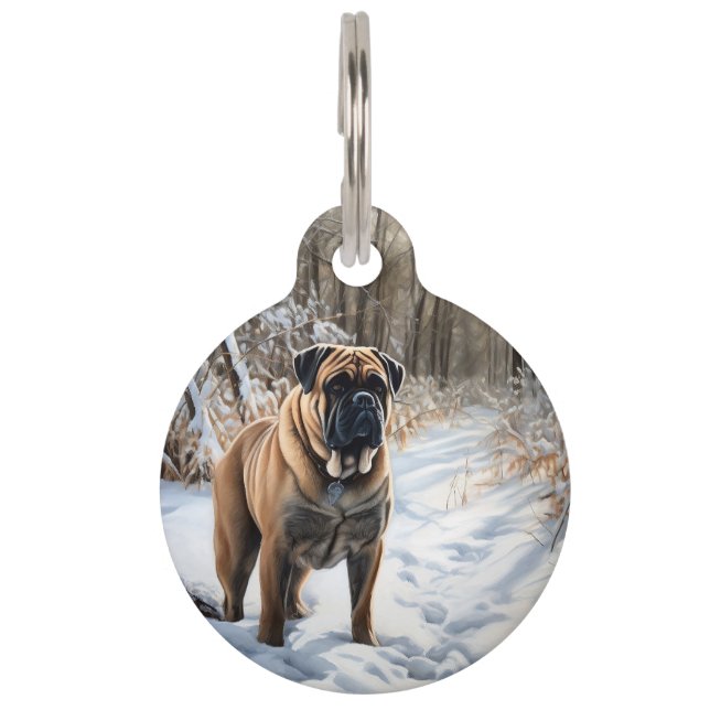 Bullmastiff Laat het Sneeuwen Kerstmis Huisdierpenning (Voorkant)