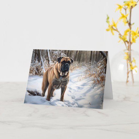 Bullmastiff laat het sneeuwen Kerstmis Kaart (Gele Bloem)