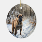 Bullmastiff laat het sneeuwen Kerstmis Keramisch Ornament (Links)