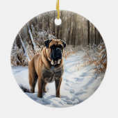 Bullmastiff laat het sneeuwen Kerstmis Keramisch Ornament (Achterkant)