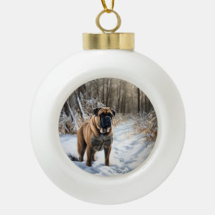Bullmastiff laat het sneeuwen Kerstmis Keramische Bal Ornament