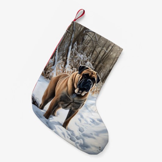 Bullmastiff laat het sneeuwen Kerstmis Kleine Kerstsok (Voorkant (Hangend))