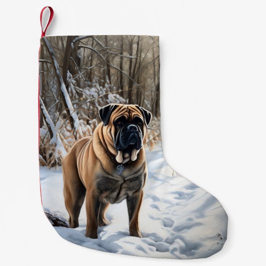 Bullmastiff laat het sneeuwen Kerstmis Kleine Kerstsok (Voorkant)