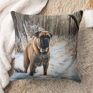 Bullmastiff laat het sneeuwen Kerstmis Kussen