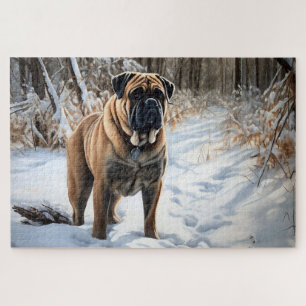Bullmastiff laat het sneeuwen Kerstmis Legpuzzel