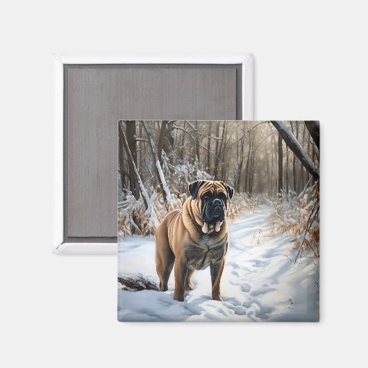 Bullmastiff laat het sneeuwen Kerstmis Magneet (Voorkant / Achterkant)