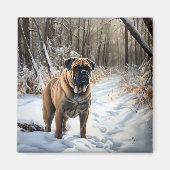 Bullmastiff laat het sneeuwen Kerstmis Magneet (Voorkant)
