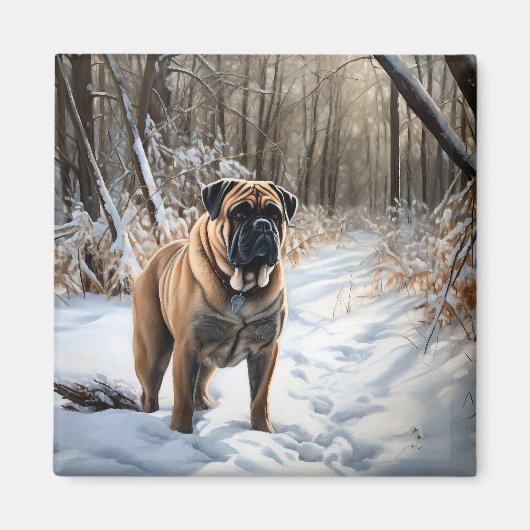 Bullmastiff laat het sneeuwen Kerstmis Magneet (Voorkant)