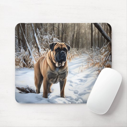 Bullmastiff laat het sneeuwen Kerstmis Muismat (Met muis)