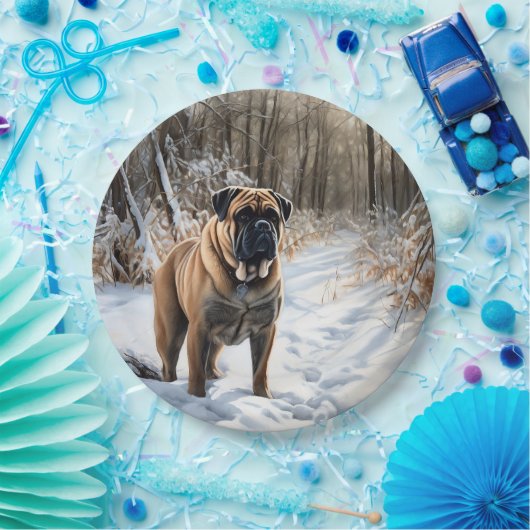 Bullmastiff laat het sneeuwen Kerstmis Papieren Bordje (Feest)