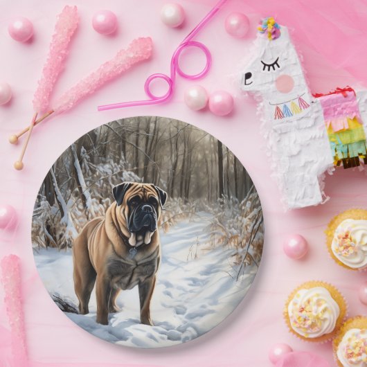 Bullmastiff laat het sneeuwen Kerstmis Papieren Bordje (Feest)