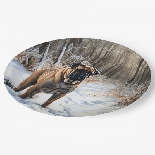 Bullmastiff laat het sneeuwen Kerstmis Papieren Bordje (Gekanteld)