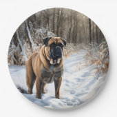 Bullmastiff laat het sneeuwen Kerstmis Papieren Bordje (Voorkant)