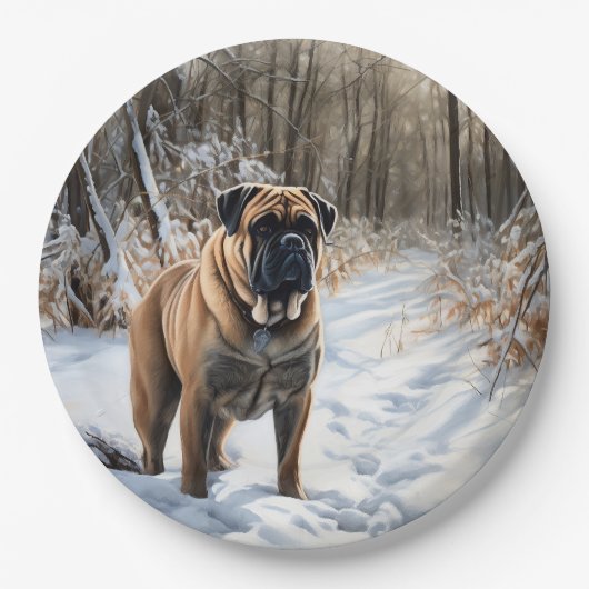 Bullmastiff laat het sneeuwen Kerstmis Papieren Bordje (Voorkant)