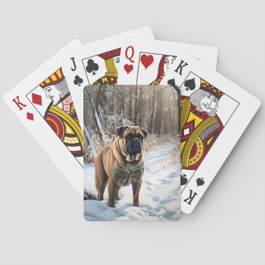 Bullmastiff laat het sneeuwen Kerstmis Pokerkaarten (Achterkant)