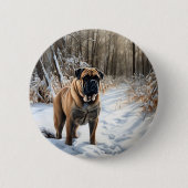Bullmastiff laat het sneeuwen Kerstmis Ronde Button 5,7 Cm (Voorkant)
