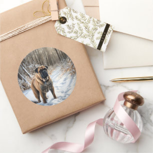 Bullmastiff Laat het Sneeuwen Kerstmis Ronde Sticker