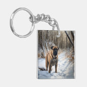 Bullmastiff laat het sneeuwen Kerstmis Sleutelhanger (Voorkant Links)