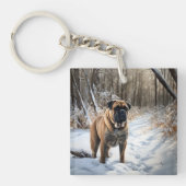 Bullmastiff laat het sneeuwen Kerstmis Sleutelhanger (Voorkant)
