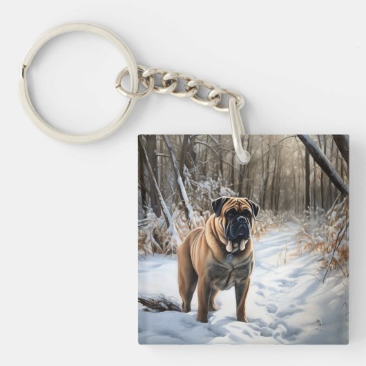 Bullmastiff laat het sneeuwen Kerstmis Sleutelhanger (Voorkant)