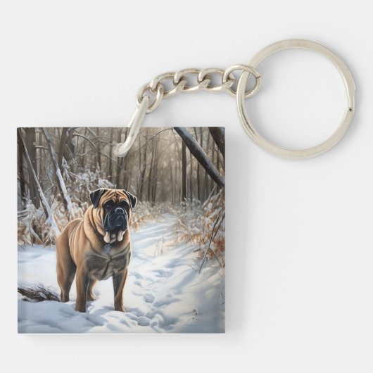 Bullmastiff laat het sneeuwen Kerstmis Sleutelhanger (Achterkant)