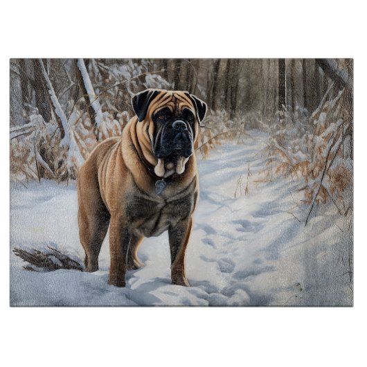 Bullmastiff Laat het sneeuwen Kerstmis Snijplank (Voorkant)