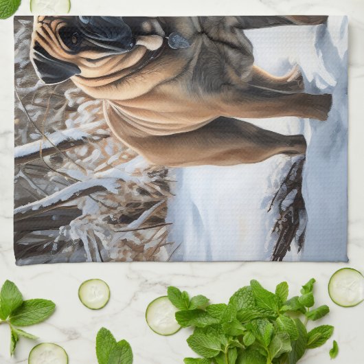 Bullmastiff laat het sneeuwen Kerstmis Theedoek (Gevouwen)