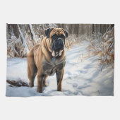 Bullmastiff laat het sneeuwen Kerstmis Theedoek (Horizontaal)