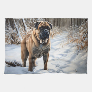 Bullmastiff laat het sneeuwen Kerstmis Theedoek