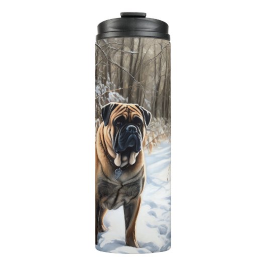 Bullmastiff laat het sneeuwen Kerstmis Thermosbeker (Voorkant)