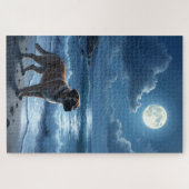 Bullmastiff maanlicht strand scene legpuzzel (Horizontaal)
