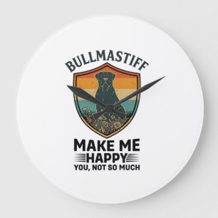 Bullmastiff Make Me Happy Dog Shield Retro Zonsond Grote Klok