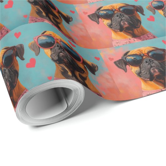Bullmastiff met hart Rozen Valentijnsdag Cadeaupapier (Rol Hoek)