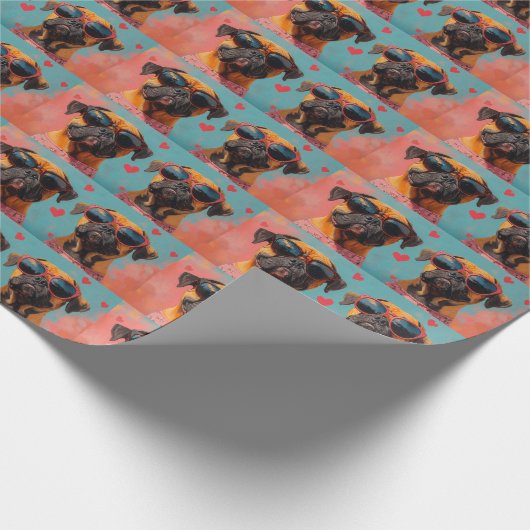 Bullmastiff met hart Rozen Valentijnsdag Cadeaupapier (Hoek)